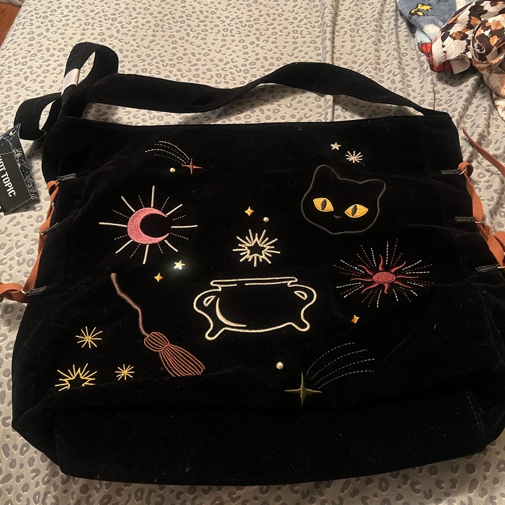 Embroidered Hocus Pocus Black Velvet Tote Bag